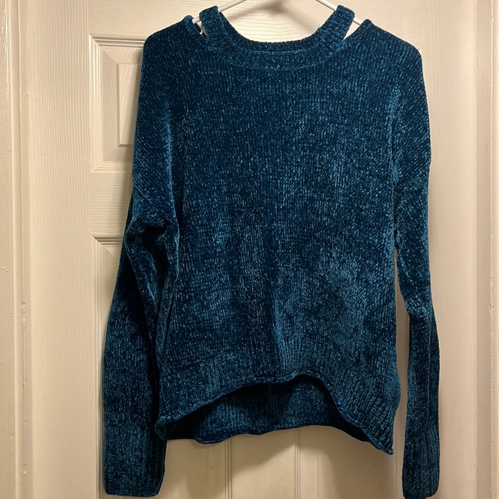 Dark teal split collar sweater